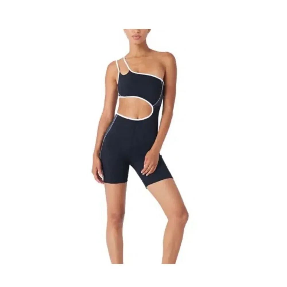 Gigi C Size S Dakota Cut Out Short Romper Black White Trim Sporty Miami Athletic